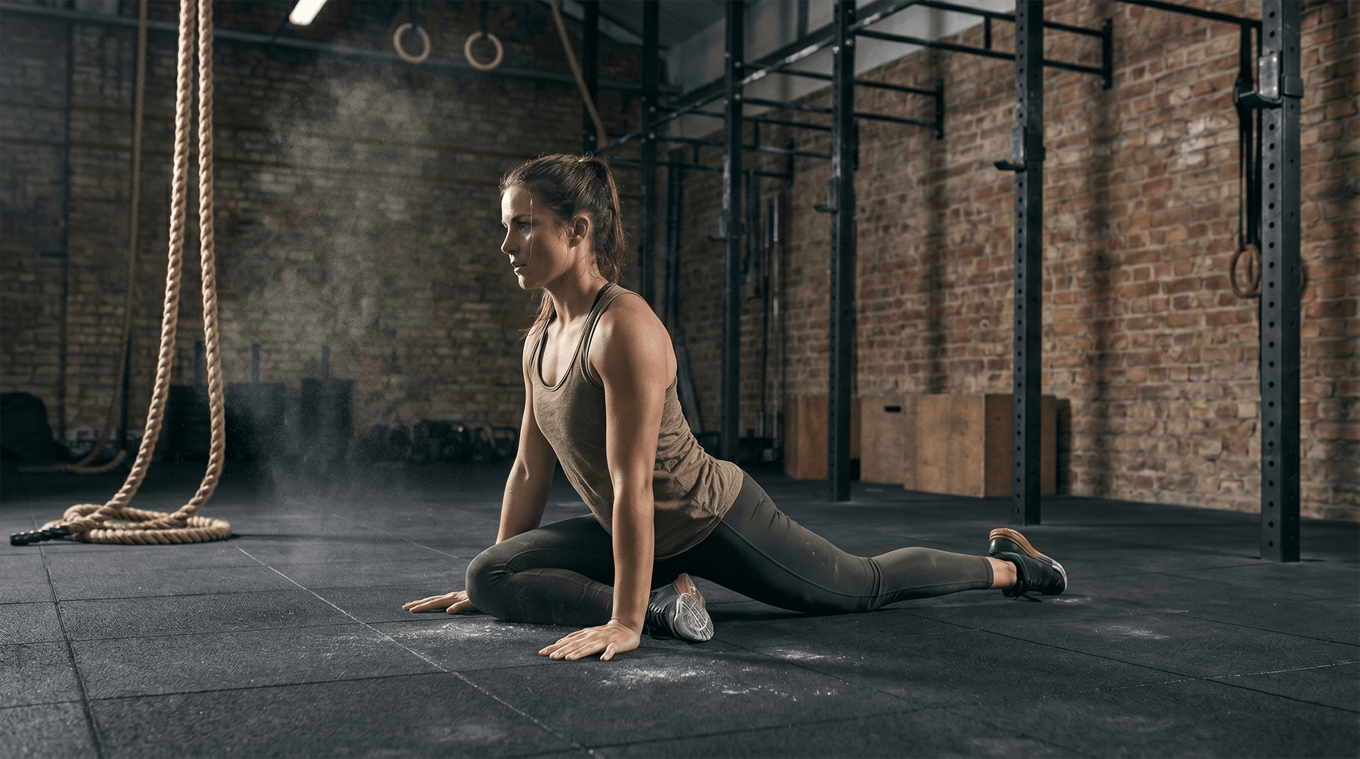 Woman performing pigeon pose